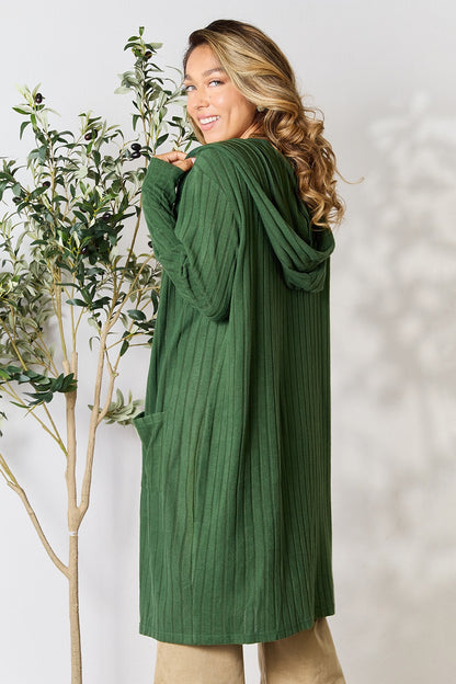Basic Bae Full Size Hooded Sweater Cardigan - UrbanEthereal