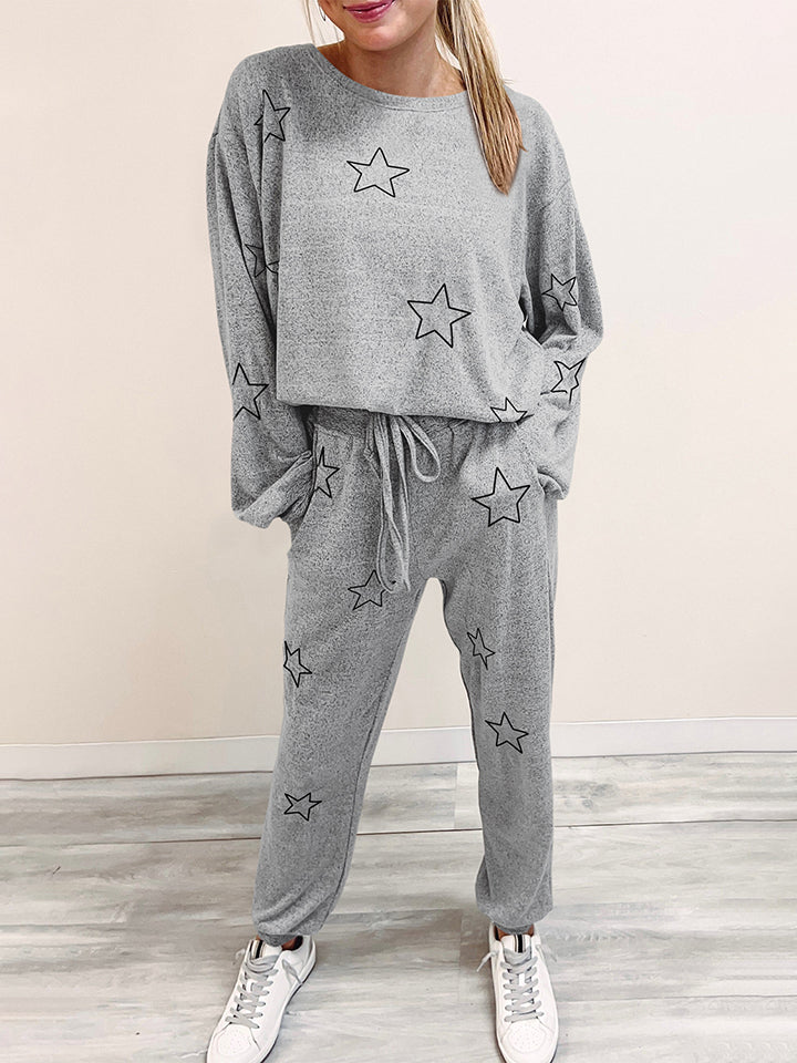 Star Print Long Sleeve Top and Pants Lounge Set