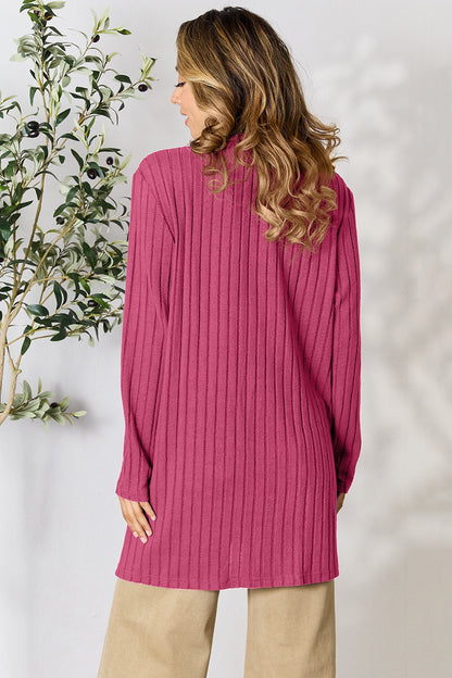 Basic Bae Full Size Ribbed Open Front Cardigan with Pockets - UrbanEthereal