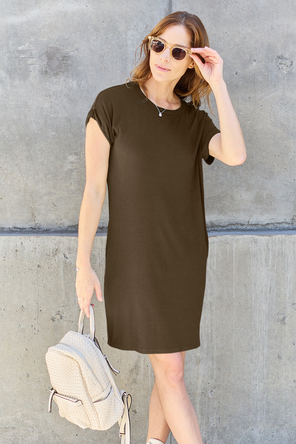 Basic Bae Full Size Round Neck Short Sleeve Dress with Pockets - UrbanEthereal