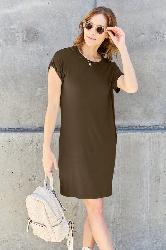 Basic Bae Full Size Round Neck Short Sleeve Dress with Pockets - UrbanEthereal