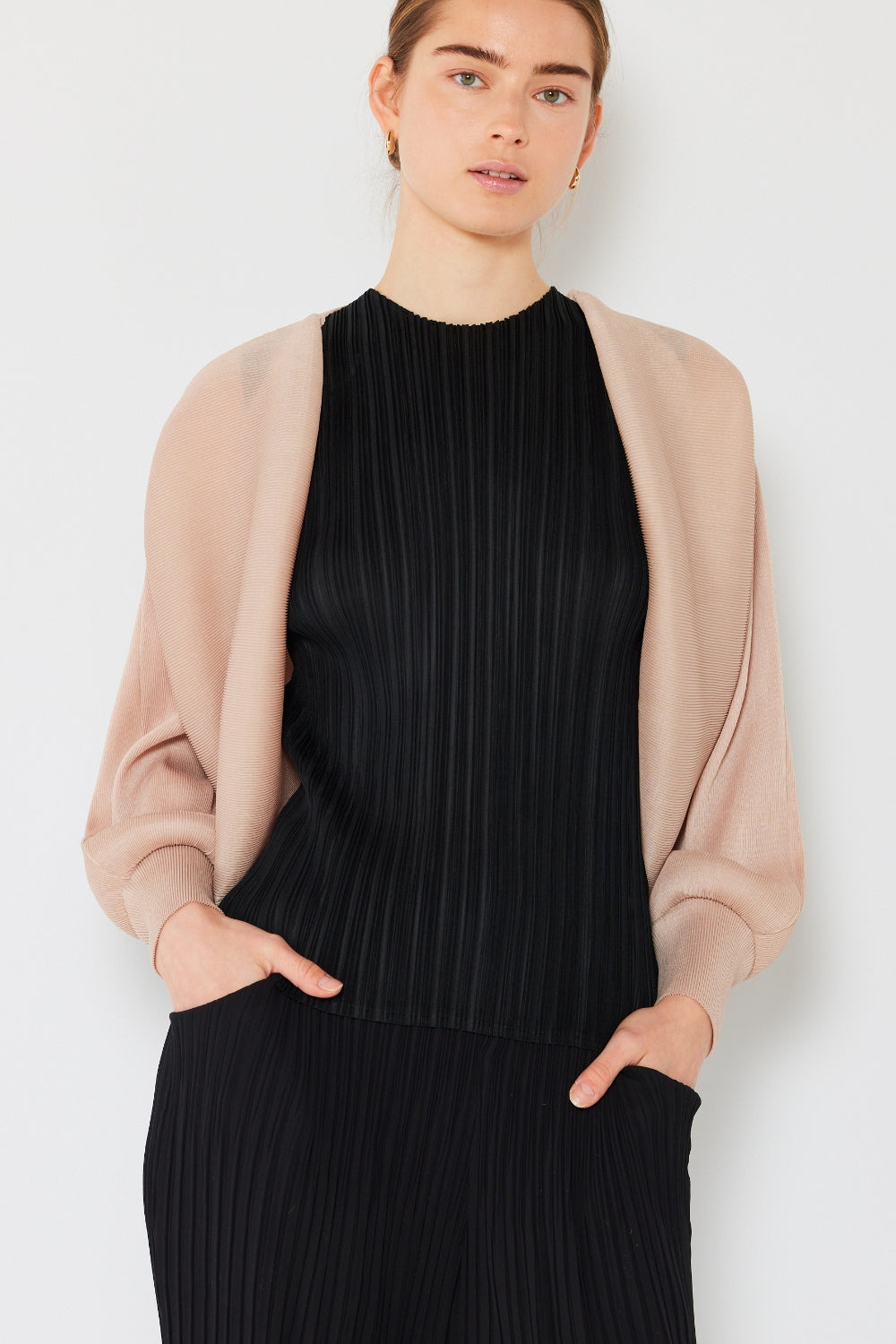 Marina West Swim Rib Pleated Puff Sleeve Bolero Cardigan - UrbanEthereal