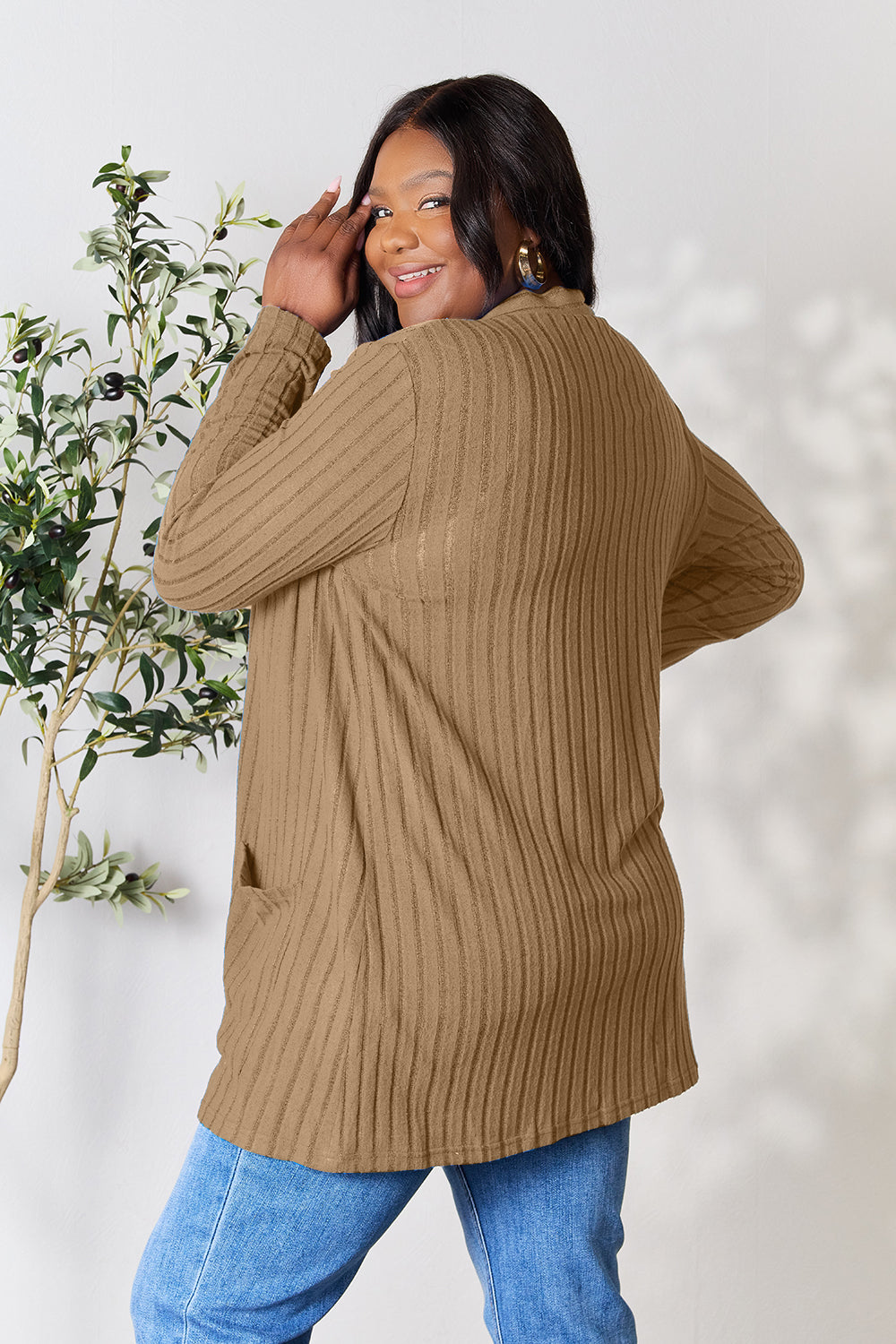 Basic Bae Full Size Ribbed Open Front Cardigan with Pockets - UrbanEthereal