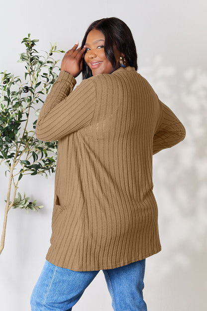 Basic Bae Full Size Ribbed Open Front Cardigan with Pockets - UrbanEthereal