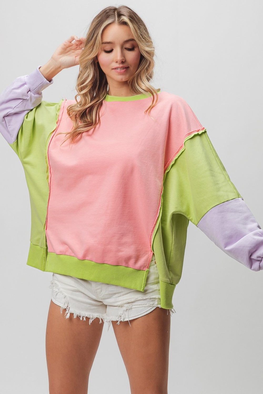 BiBi Washed Color Block Sweatshirt - UrbanEthereal