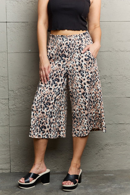 Ninexis Leopard High Waist Flowy Wide Leg Pants with Pockets - UrbanEthereal