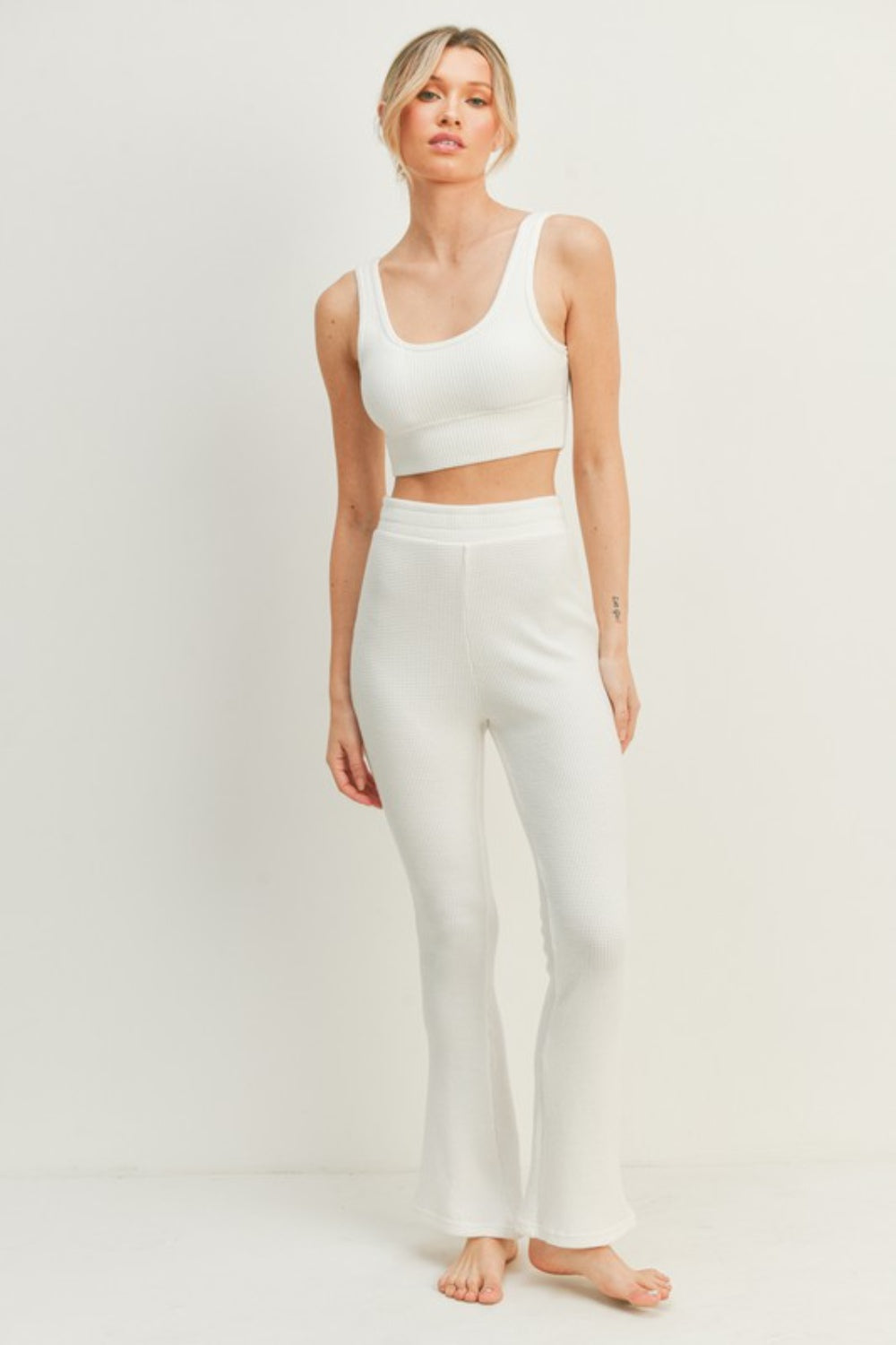 Kimberly C Waffle Tank and High Waist Flare Pants Set - UrbanEthereal