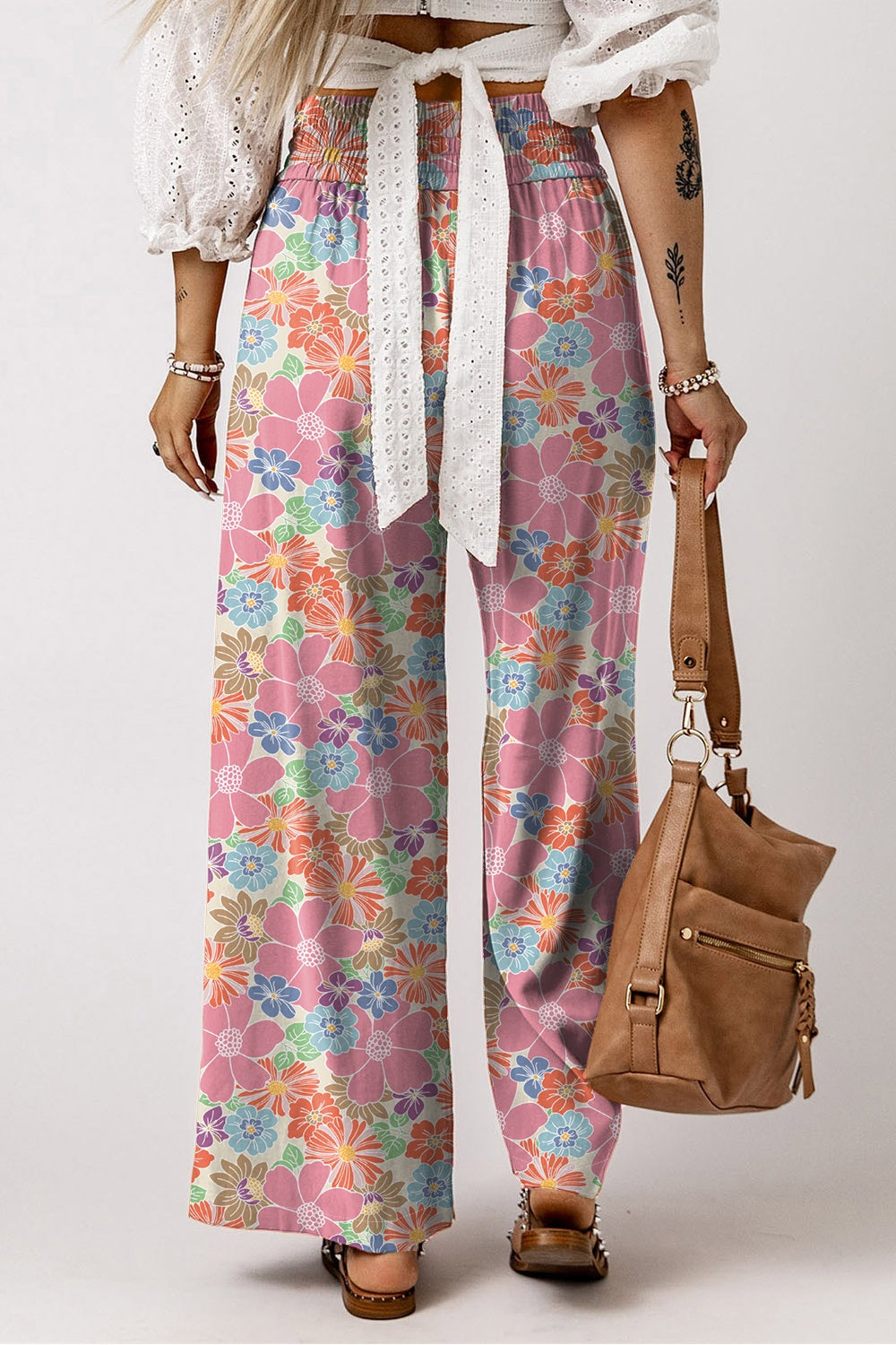 Drawstring Printed Wide Leg Pants