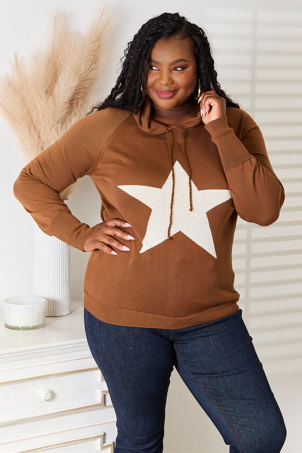 Heimish Full Size Star Graphic Hooded Sweater - UrbanEthereal