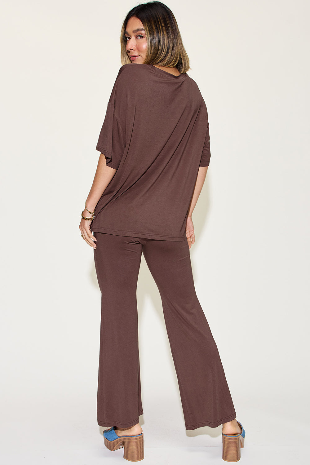 Basic Bae Full Size Bamboo Drop Shoulder T-Shirt and Flare Pants Set - UrbanEthereal