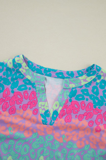 Plus Size Leopard Notched Long Sleeve Blouse - UrbanEthereal
