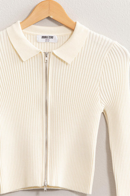 HYFVE Ribbed Double Zip Cropped Cardigan - UrbanEthereal