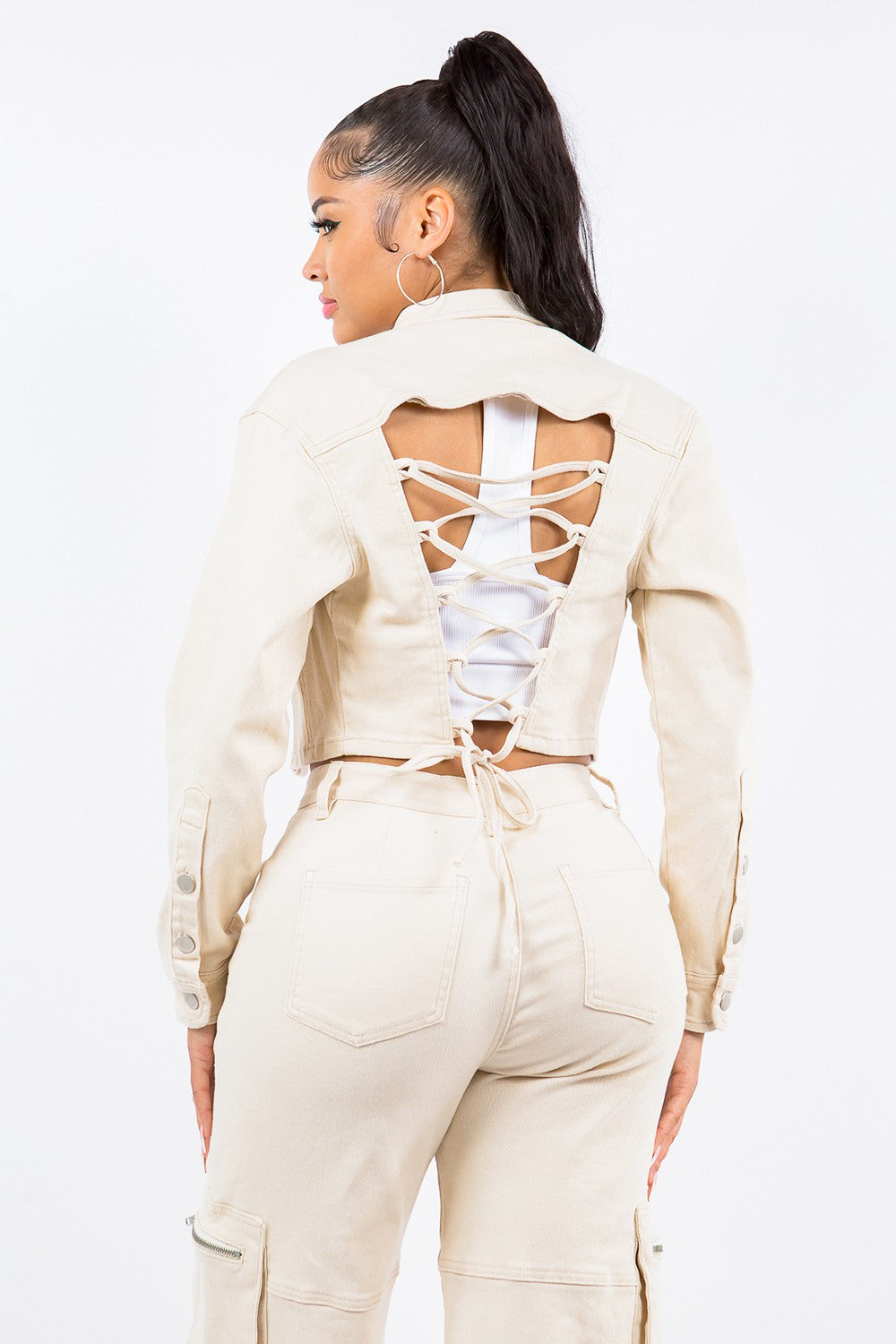 American Bazi Laced Back Cropped Jacket - UrbanEthereal