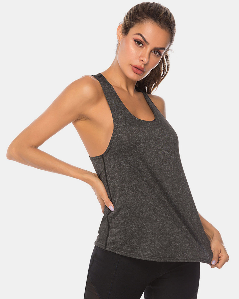 Full Size Scoop Neck Wide Strap Active Tank - UrbanEthereal