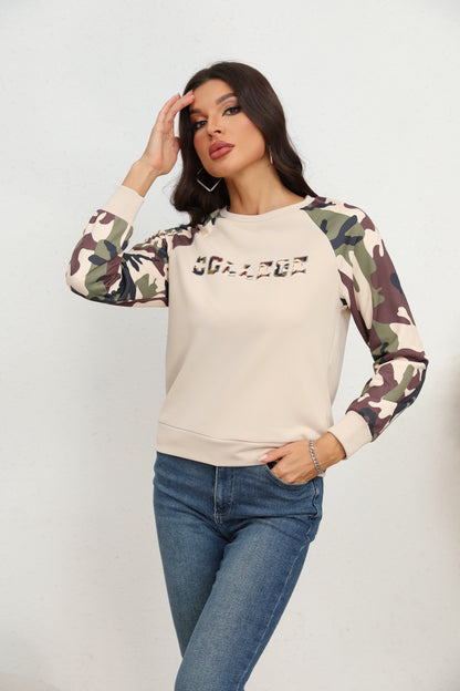 Camouflage Raglan Sleeve Sweatshirt