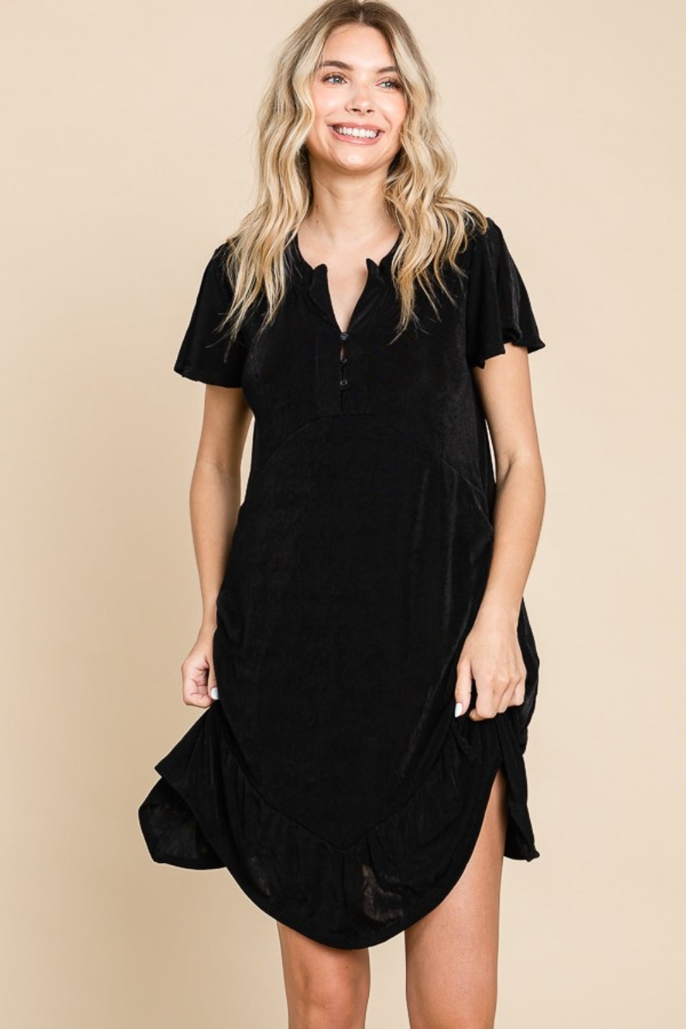 Culture Code Full Size Short Sleeve Ruffled Asymmetric Hem Dress - UrbanEthereal