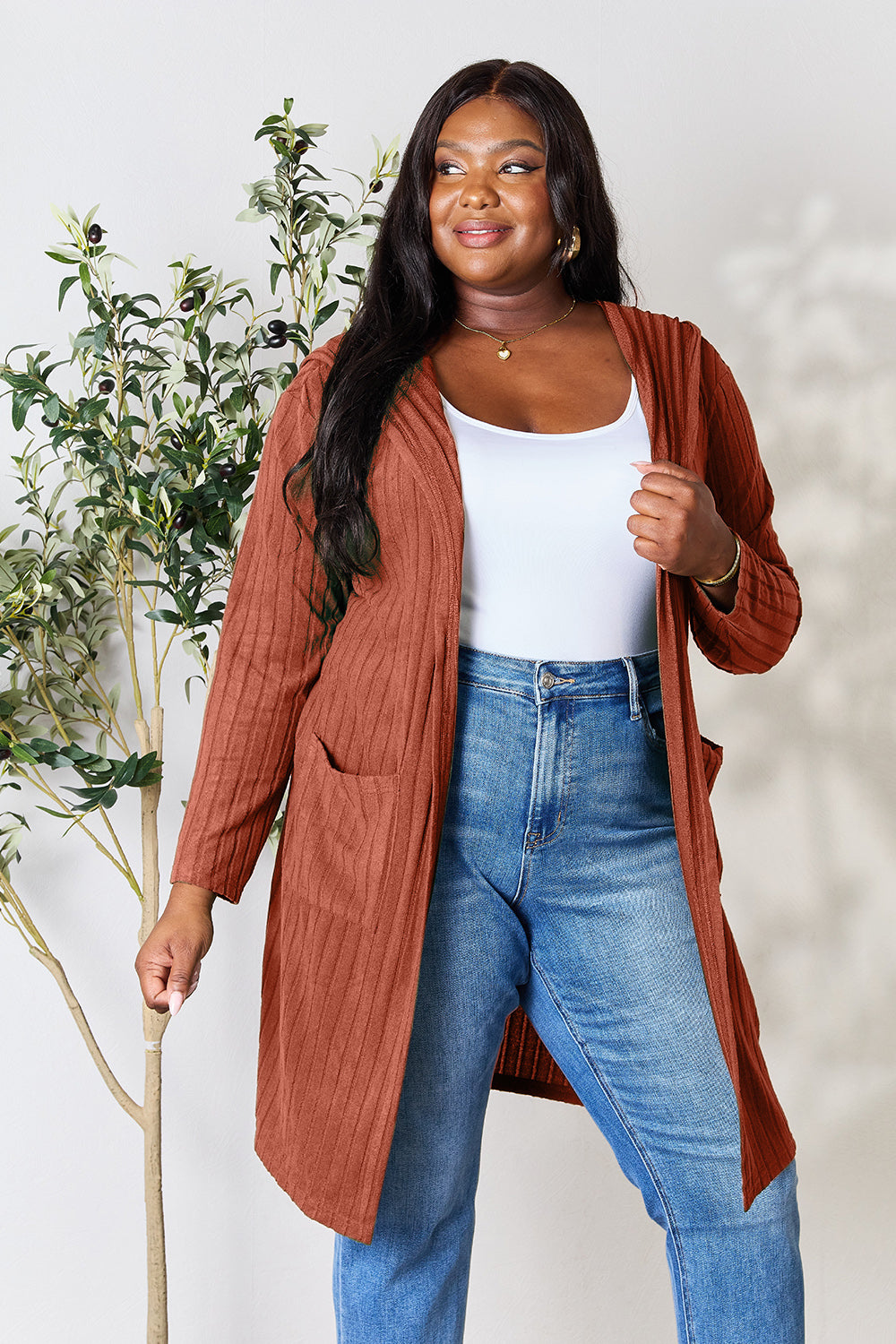 Basic Bae Full Size Hooded Sweater Cardigan - UrbanEthereal