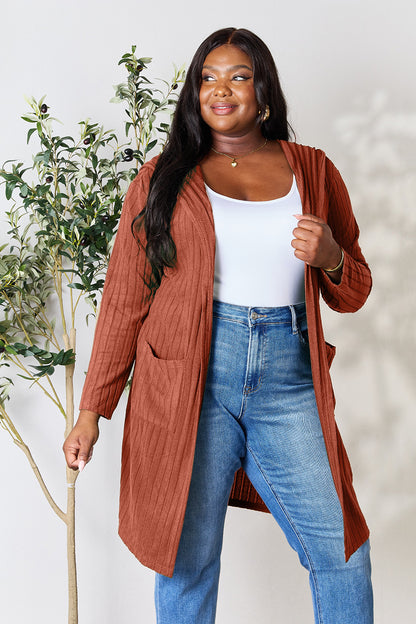 Basic Bae Full Size Hooded Sweater Cardigan - UrbanEthereal