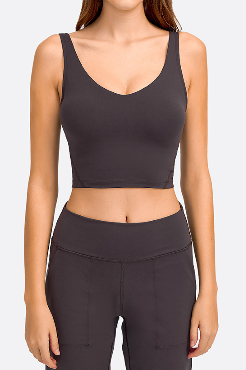 Deep V-Neck Crop Sports Bra - UrbanEthereal