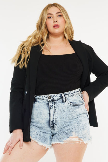Kancan Full Size Distressed High Waist Denim Shorts - UrbanEthereal