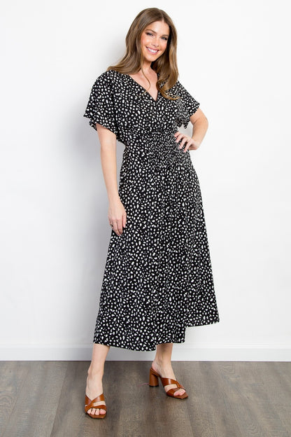 Be Stage Full Size Printed Smocked Waist Dress - UrbanEthereal