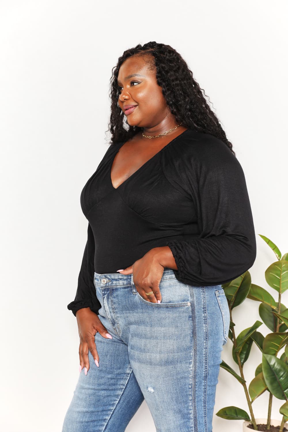 Culture Code Full Size V- Neck Bodysuit - UrbanEthereal