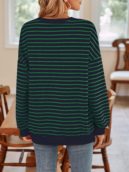 Lovelet Striped Round Neck Long Sleeve Sweatshirt