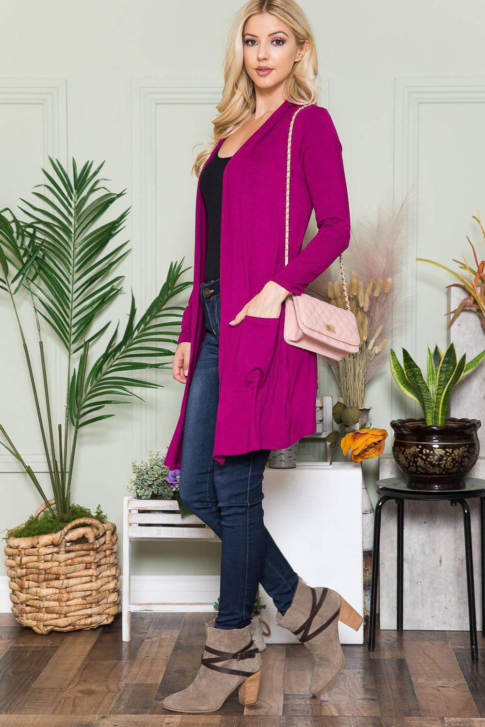 Celeste Full Size Open Front Cardigan with Pockets - UrbanEthereal