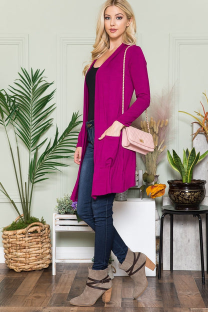 Celeste Full Size Open Front Cardigan with Pockets - UrbanEthereal