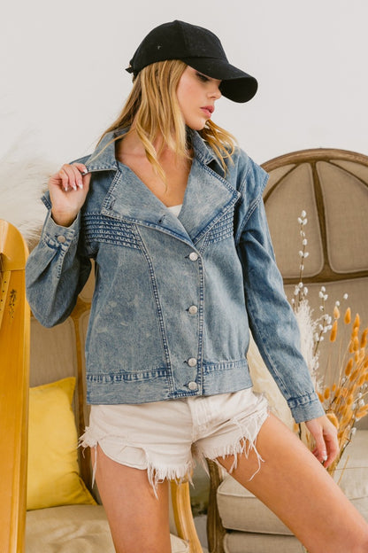 BiBi Button Up Long Sleeve Denim Jacket - UrbanEthereal