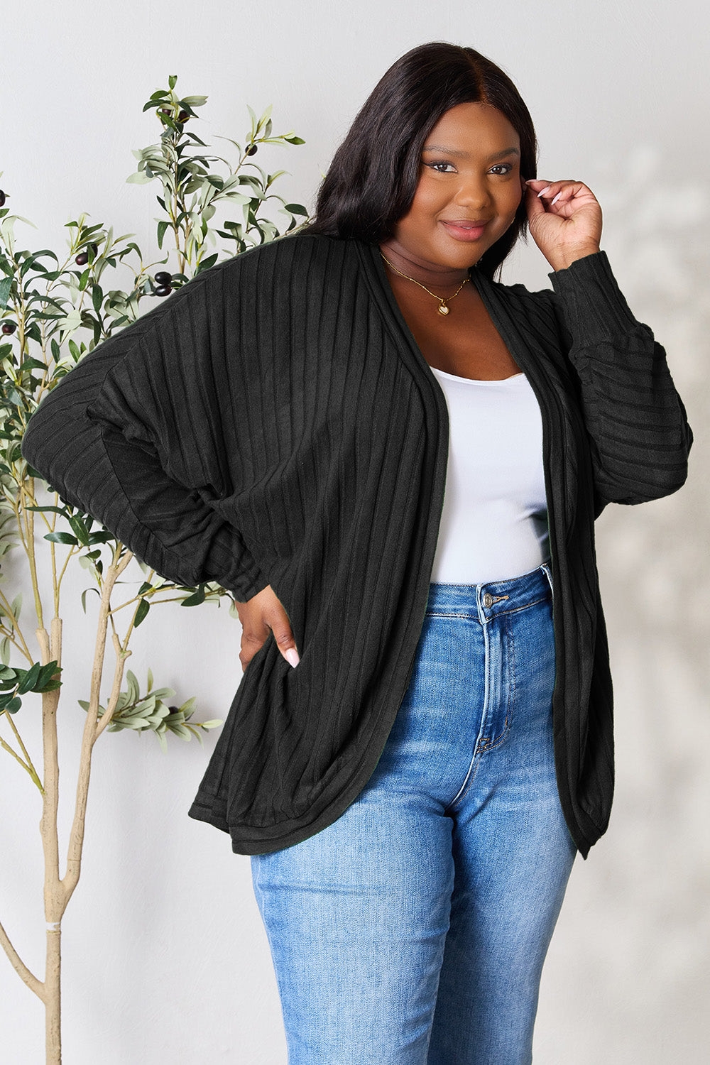 Basic Bae Full Size Ribbed Cocoon Cardigan - UrbanEthereal