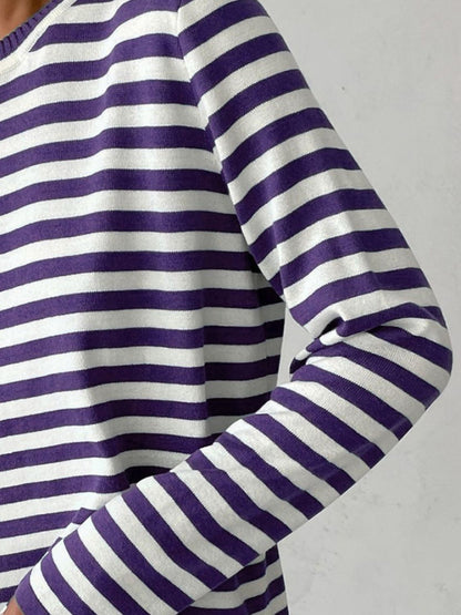 Striped Round Neck Long Sleeve Sweater