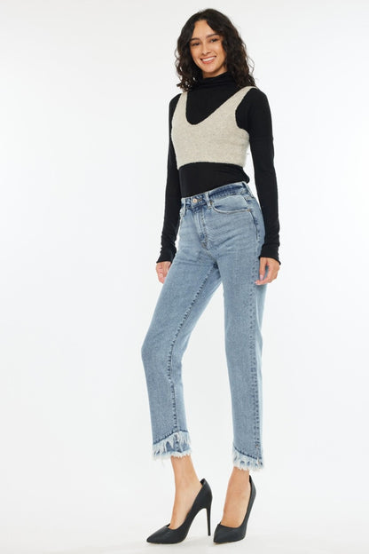 Kancan Raw Hem High Rise Straight Jeans - UrbanEthereal