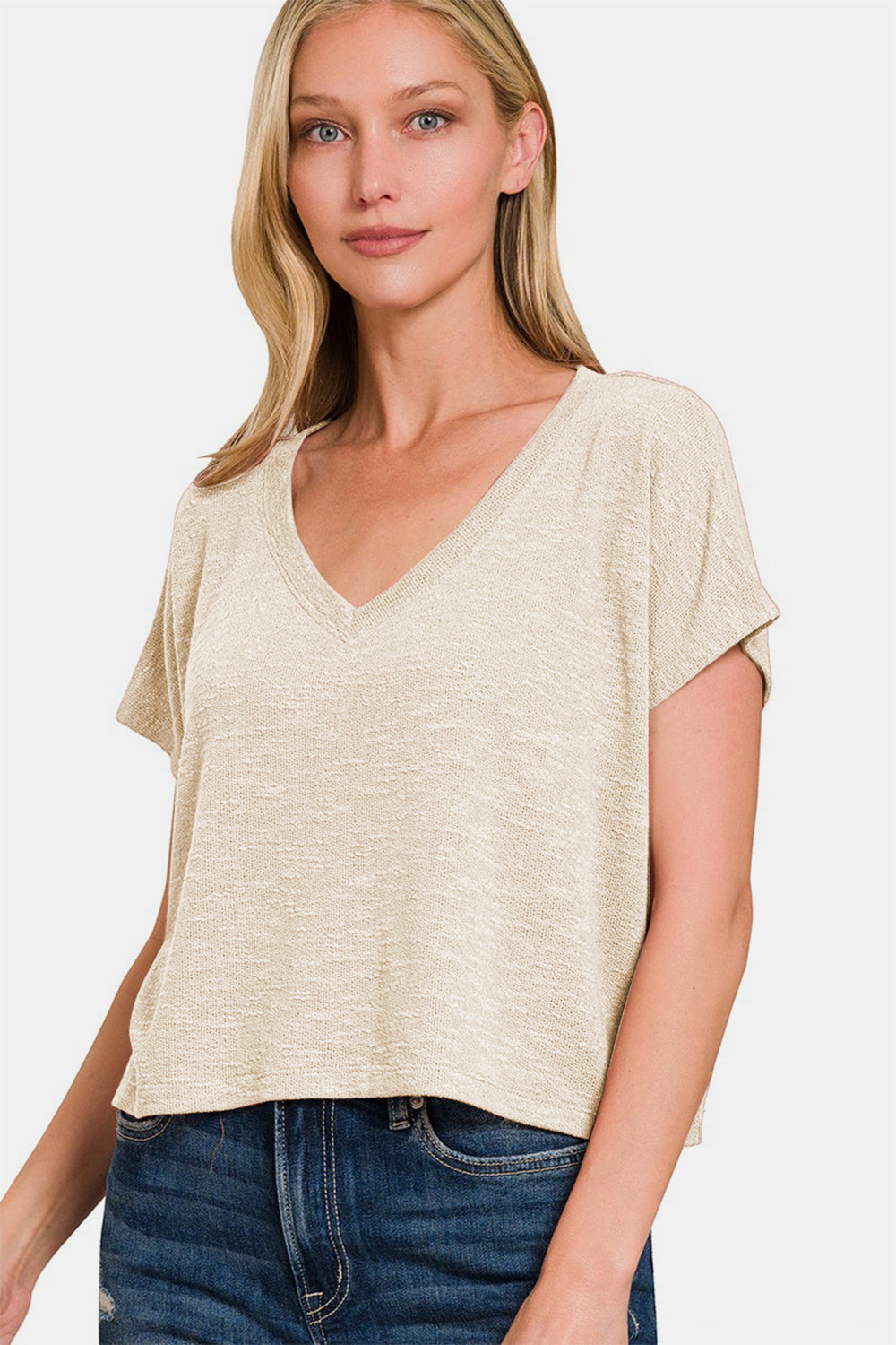 Zenana V-Neck Short Sleeve Crop T-Shirt