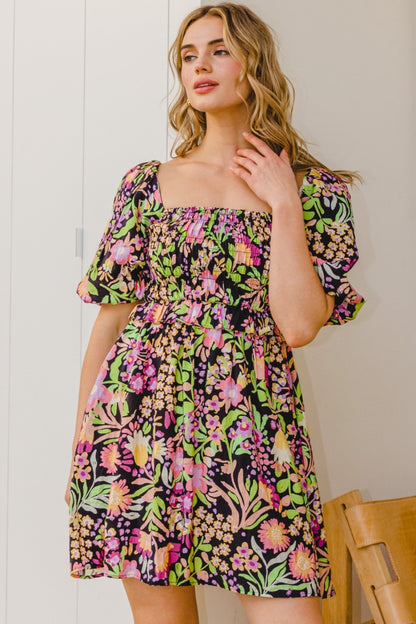 ODDI Full Size Floral Tie-Back Mini Dress - UrbanEthereal