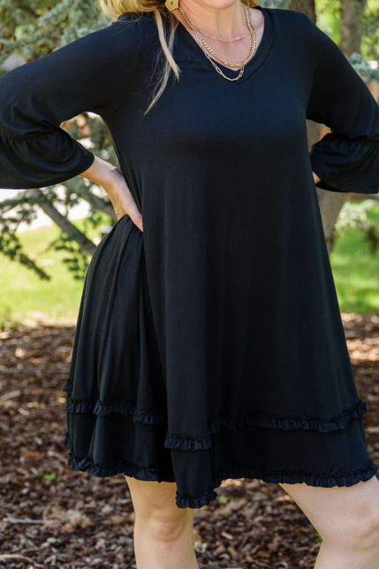 Plus Size Frill Trim Flounce Sleeve Dress - UrbanEthereal