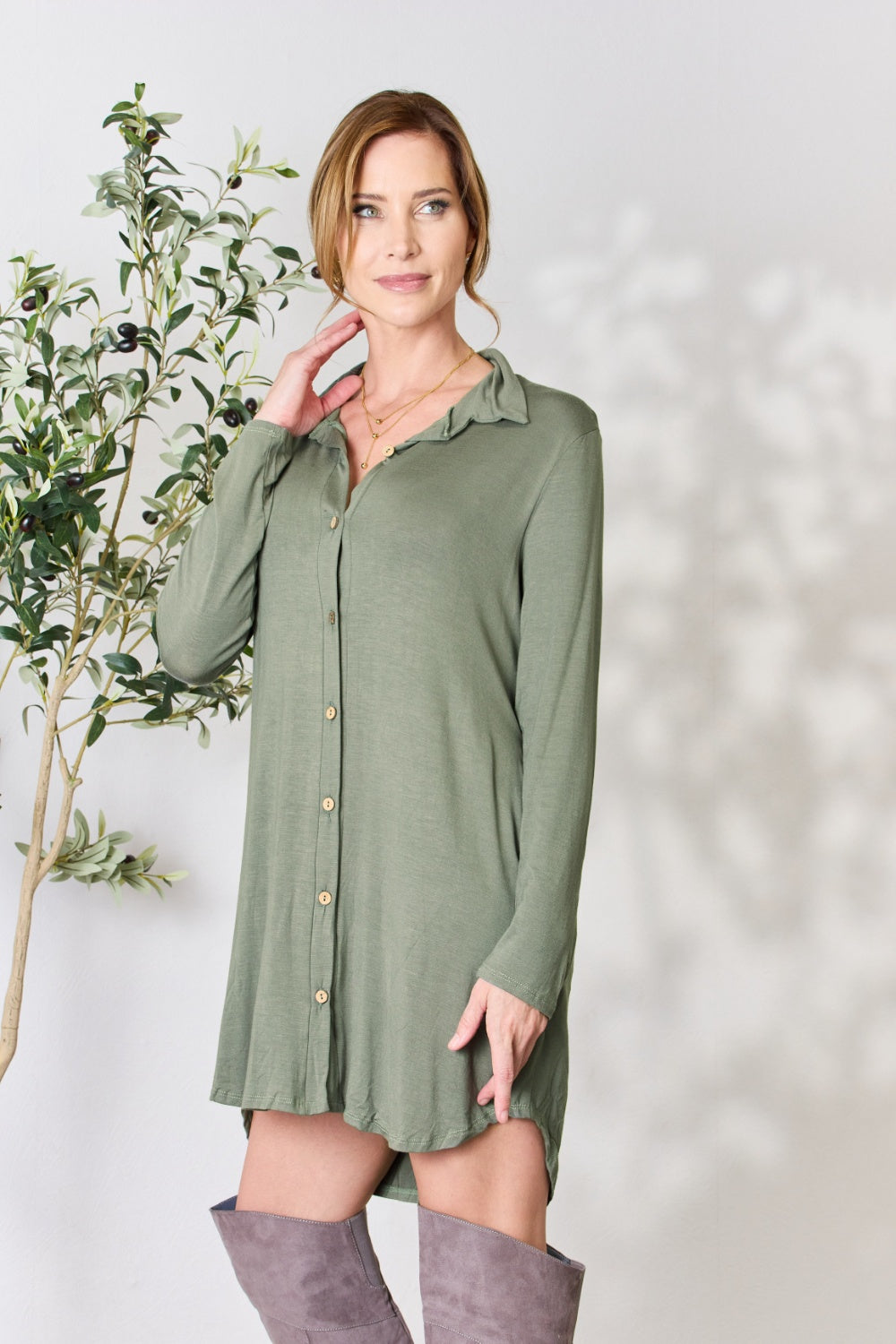 Celeste Full Size Button Down Shirt Dress - UrbanEthereal