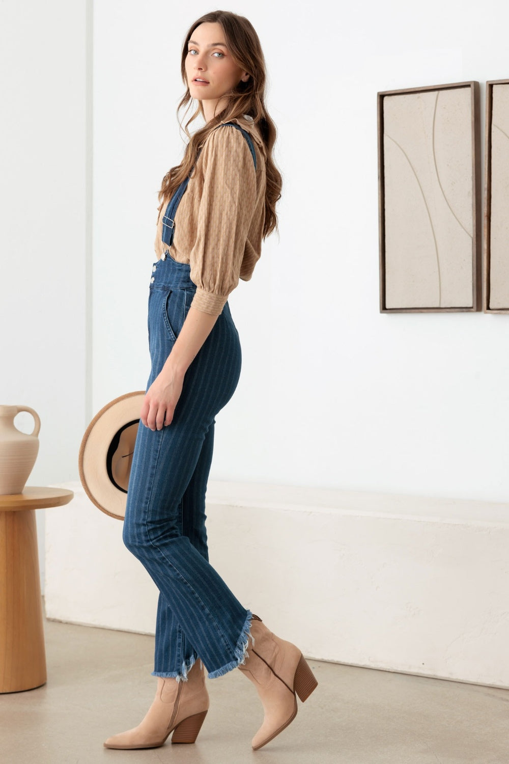 Litz La Striped Stretched Suspender Denim Overalls - UrbanEthereal