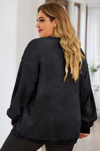 Plus Size Heart Ribbed Round Neck Sweatshirt - UrbanEthereal