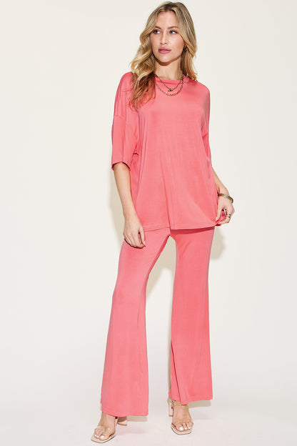 Basic Bae Full Size Bamboo Drop Shoulder T-Shirt and Flare Pants Set - UrbanEthereal