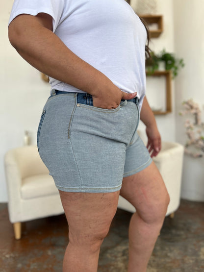 Judy Blue Full Size Color Block Denim Shorts - UrbanEthereal