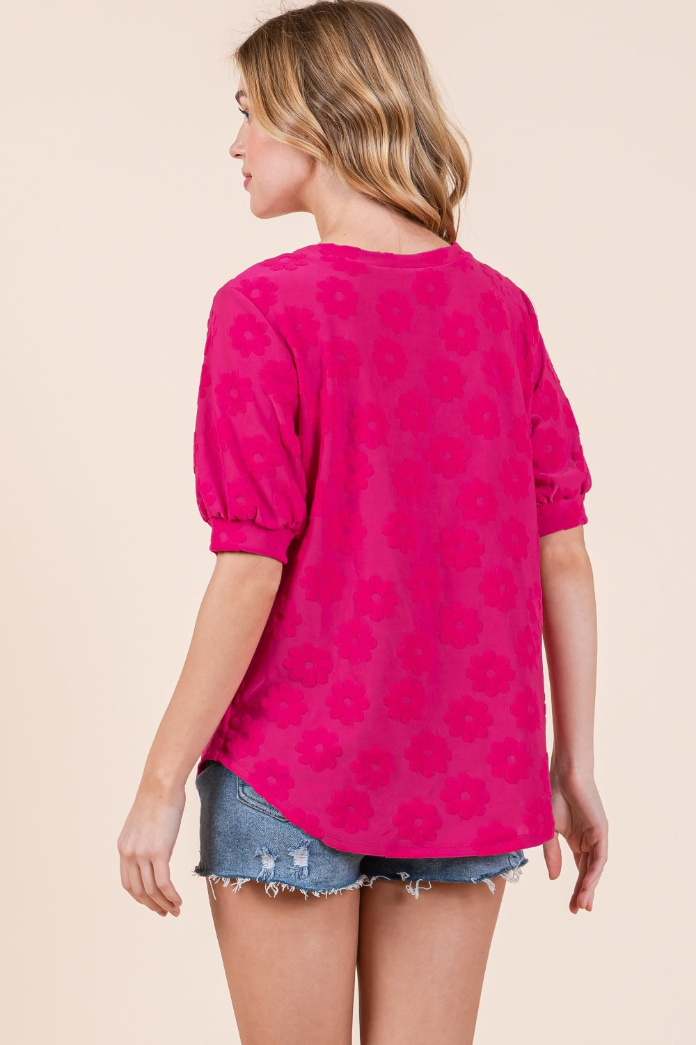 BOMBOM Textured Floral Pattern Top