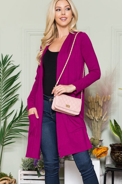 Celeste Full Size Open Front Cardigan with Pockets - UrbanEthereal