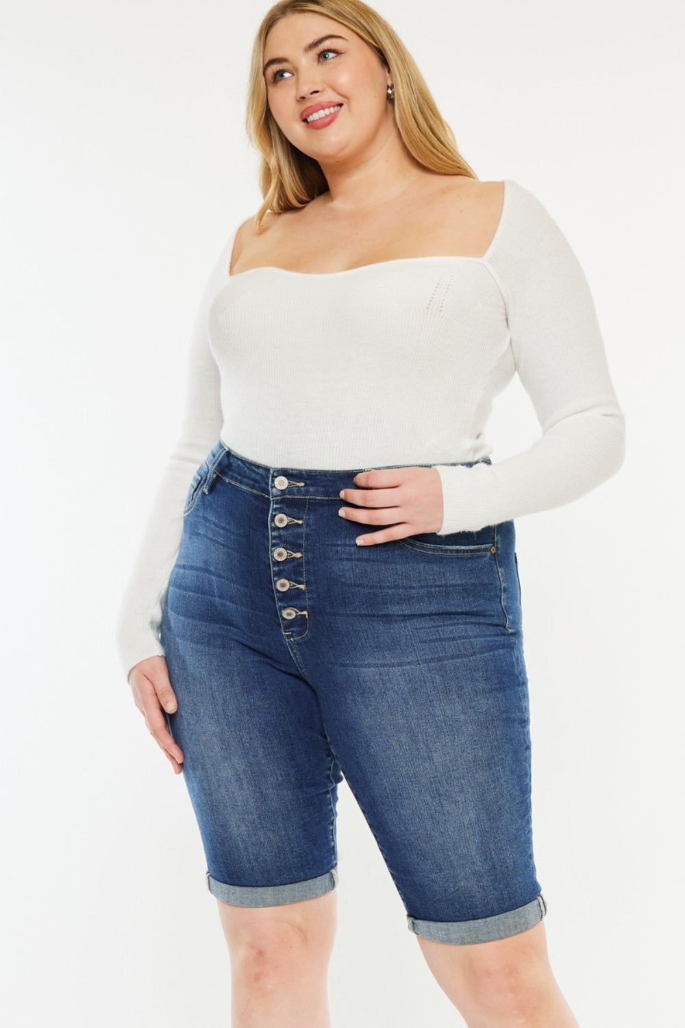 Kancan Full Size Cat's Whiskers Button Fly Denim Shorts - UrbanEthereal