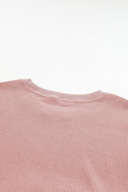 Plus Size Heart Ribbed Round Neck Sweatshirt - UrbanEthereal
