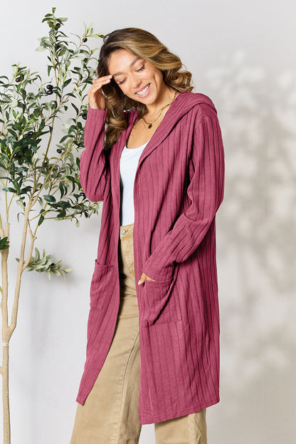 Basic Bae Full Size Hooded Sweater Cardigan - UrbanEthereal