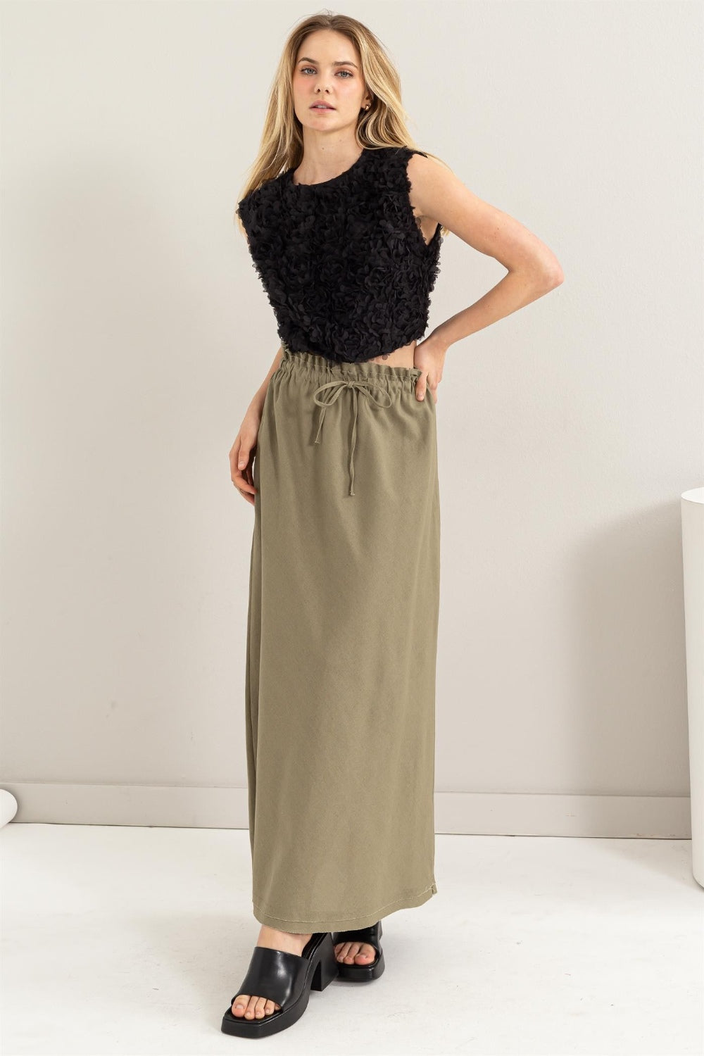 HYFVE Drawstring Washed Linen Maxi Skirt - UrbanEthereal