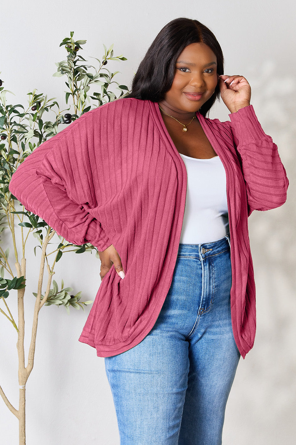 Basic Bae Full Size Ribbed Cocoon Cardigan - UrbanEthereal