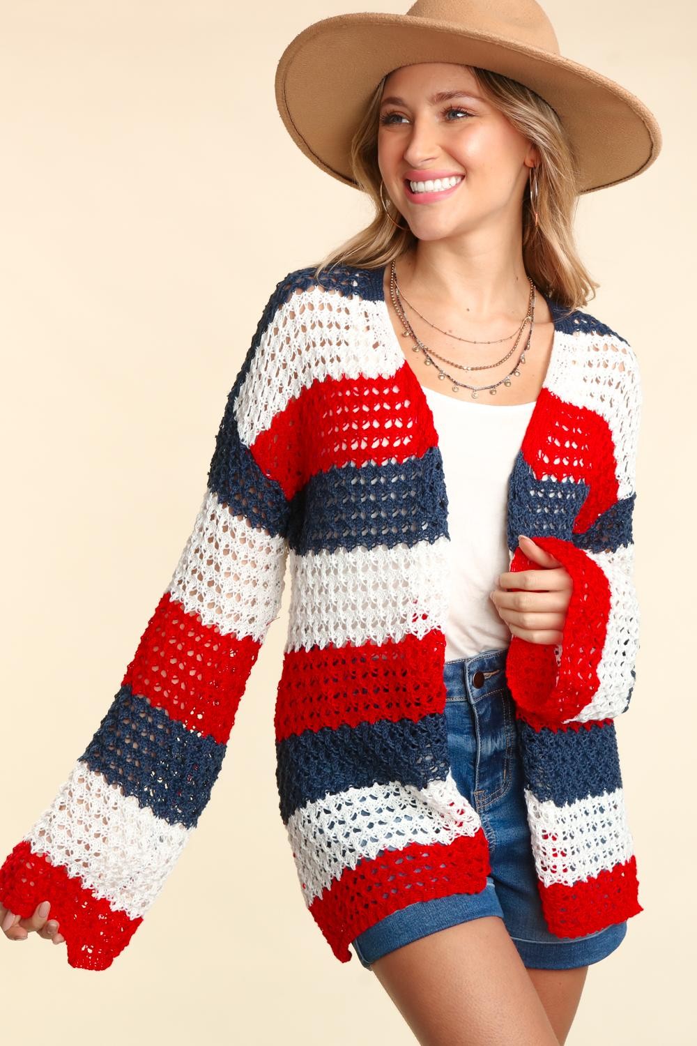 Haptics Full Size Open Front Long Sleeve Stripe Cardigan - UrbanEthereal