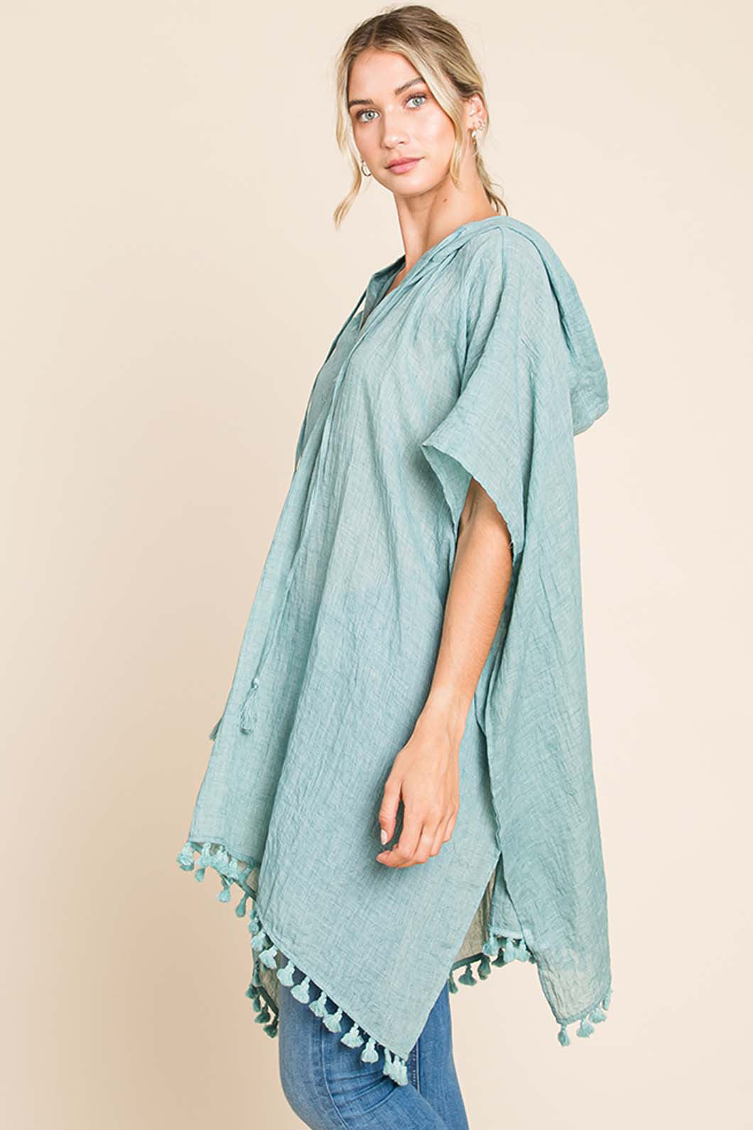 Cotton Bleu by Nu Label Tassel Hem Hooded Cover Up - UrbanEthereal